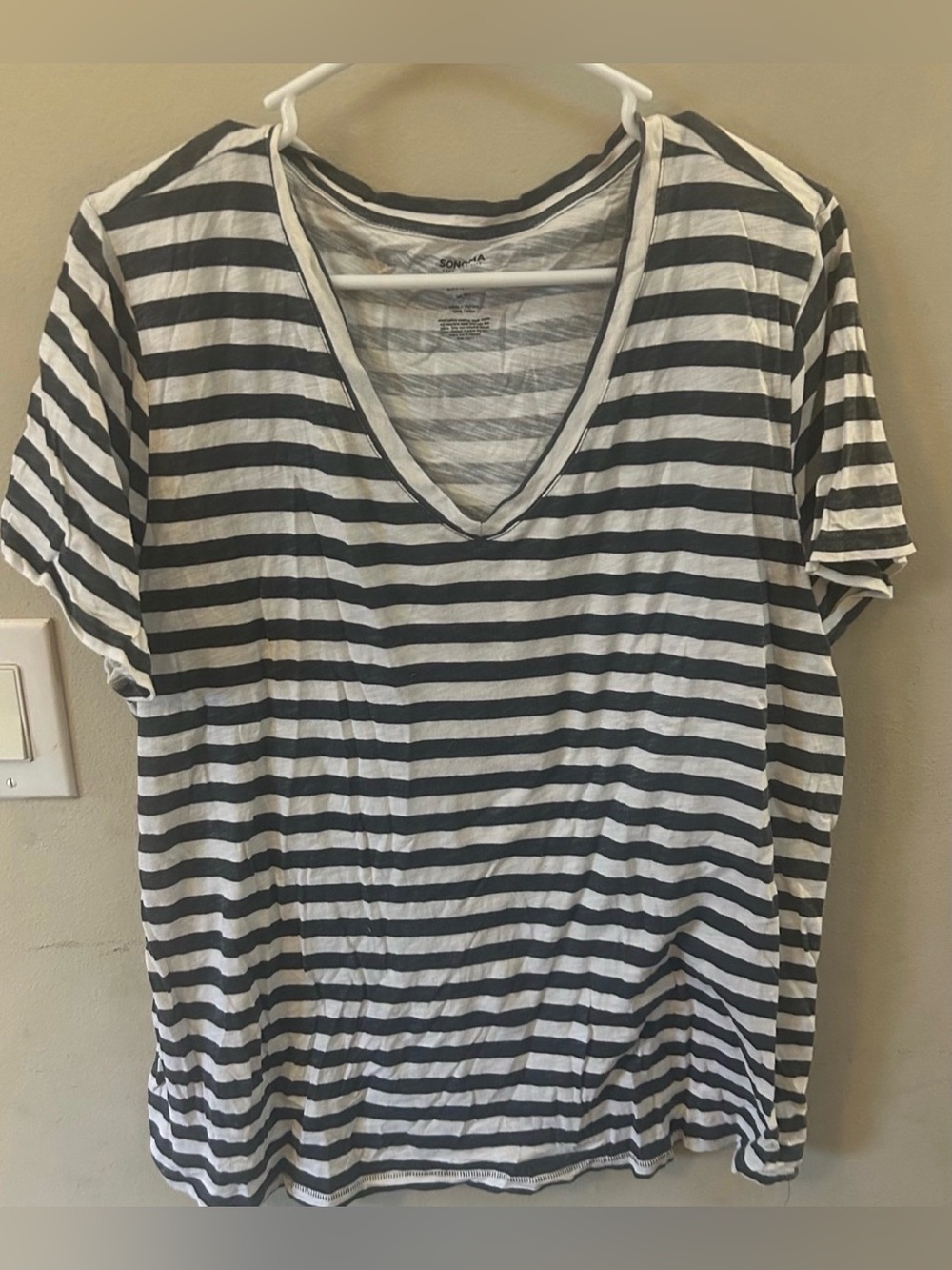 Sonoma Black and White Striped V-Neck Tee